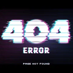Cyfrowy błąd 404 z efektem glitch. Strona nie została odnaleziona, jakby zaginęła w cyfrowej otchłani.