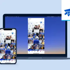 Telefon i laptop wyświetlające siatkę zdjęć z Instagrama.