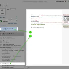 Ustawienia drukowania: wybierz "Drukuj wszystkie strony" lub "Cały dokument" dla wydruku.