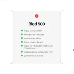 Błąd 500: problemy z serwerem, PHP, bazą danych, wtyczkami WordPressa. Użytkownik nie może dotrzeć do docelowej strony www.