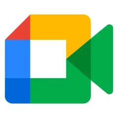 Logo Google Meet. Kolorowe kwadraty i trójkąt tworzą symbol kamery, symbolizując wideokonferencje.