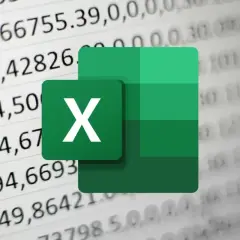 Logo Excel na tle arkusza kalkulacyjnego z liczbami. Dzielenie w Excelu to prosta funkcja.