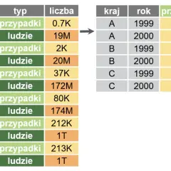 Dane o przypadkach i ludziach z różnych krajów i lat, pokazujące kowariancję między nimi.