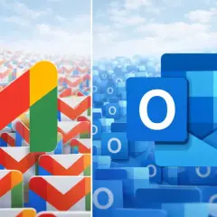 Ikony Gmail i Outlook na tle morza kopert. Wybierz swój ulubiony alias poczty!