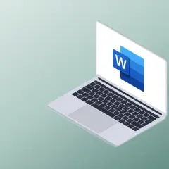 Laptop z ikoną Microsoft Word. Tworzenie dokumentów, gdzie każdy znak, nawet twarda spacja, ma znaczenie.