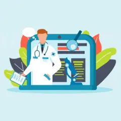 Lekarz w białym kitlu, z lupą i mikroskopem, prezentuje wyniki badań. To przykład kompromisu między technologią a medycyną.