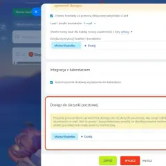 Ustawienia poczty: przekierowanie wiadomości e-mail, integracja z kalendarzem i dostęp do skrzynki pocztowej dla Michała Radełko.