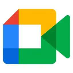 Logo Google Meet. Kolorowe kwadraty i trójkąt tworzą symbol kamery, symbolizując wideokonferencje.