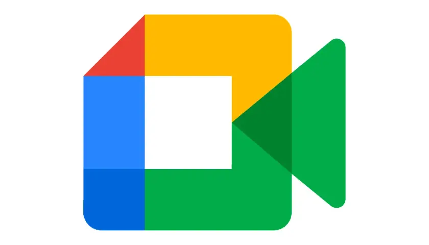 Logo Google Meet. Kolorowe kwadraty i trójkąt tworzą symbol kamery, symbolizując wideokonferencje.