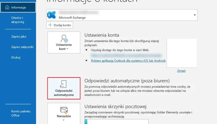 Ustawienia konta pocztowego, w tym odpowiedzi automatyczne (noreply) i zarządzanie skrzynką.