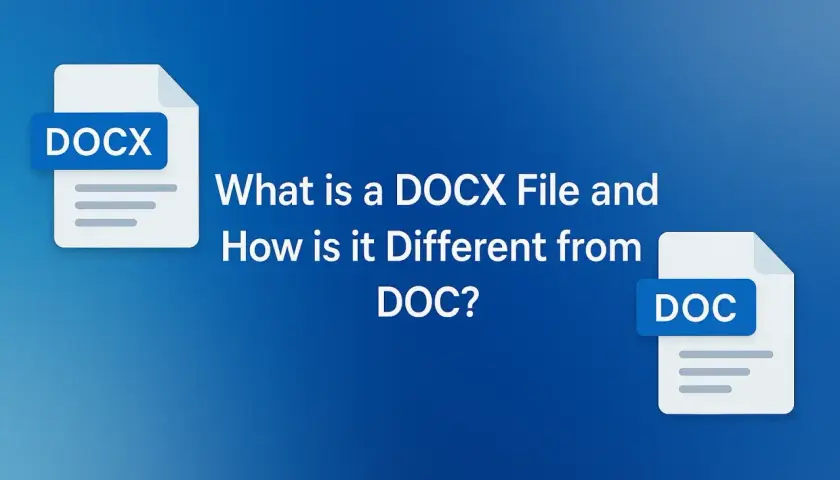 Ikona pliku DOCX obok ikony DOC. Pytanie brzmi: "Czym jest plik DOCX i czym różni się od DOC?".