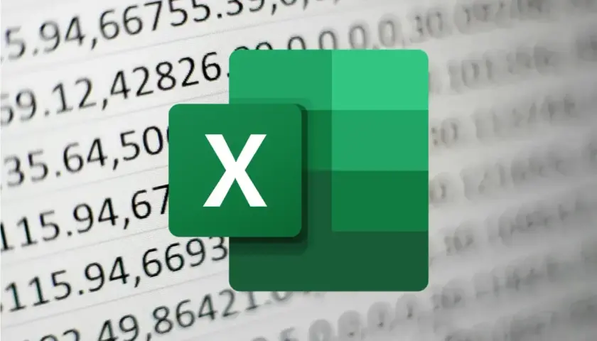Logo Excel na tle arkusza kalkulacyjnego z liczbami. Dzielenie w Excelu to prosta funkcja.
