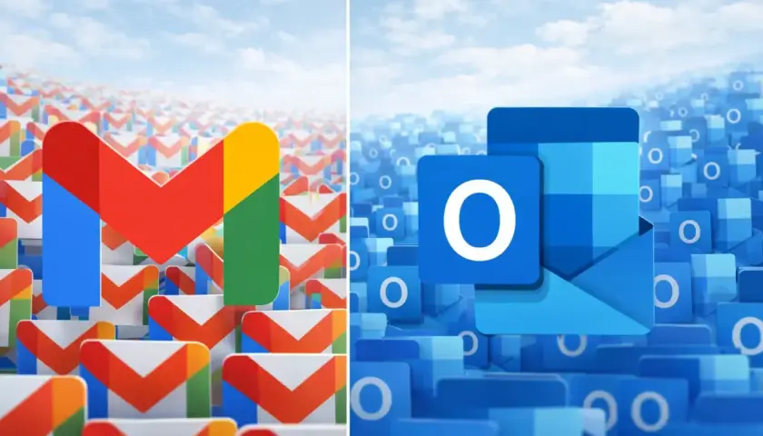 Ikony Gmail i Outlook na tle morza kopert. Wybierz swój ulubiony alias poczty!