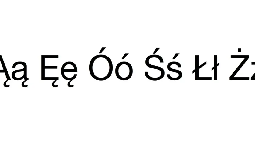 Wielkie i małe polskie znaki: Ąą, Ęę, Óó, Śś, Łł, Żż.